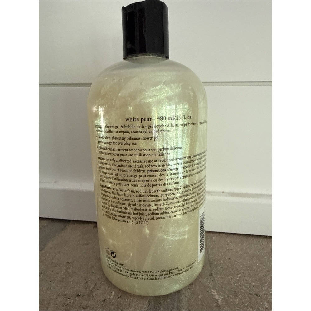 Philosophy White Pear Shampoo Shower Gel & Bubble Bath 16 oz New Sealed - Picture 2 of 3